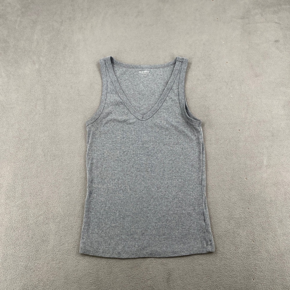 Old Navy First Layer Ribbed Tank Top V-Neck Heather Gray Medium Essential Basic